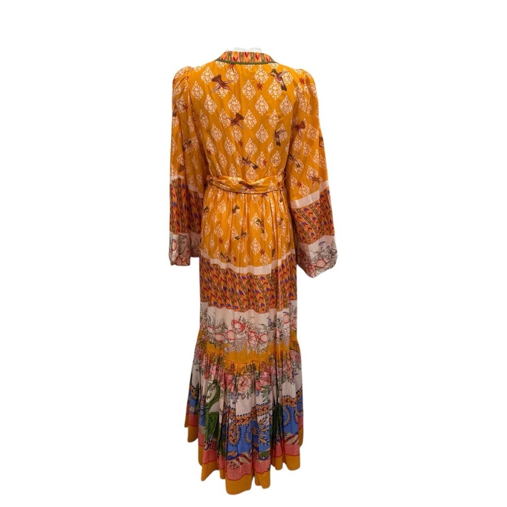 A Loves A Border Print Mandarin Collar Long Sleeve Button Front/Tie Maxi Dress - Picture 6 of 12